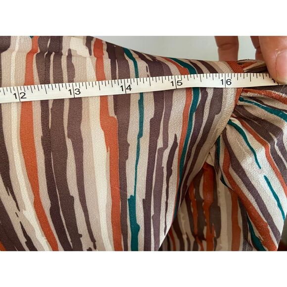 Vtg Retro‎ Teddie of Cali Frill V-Neck Button Blouse Abstract Stripe Lrg 16 - Picture 10 of 13